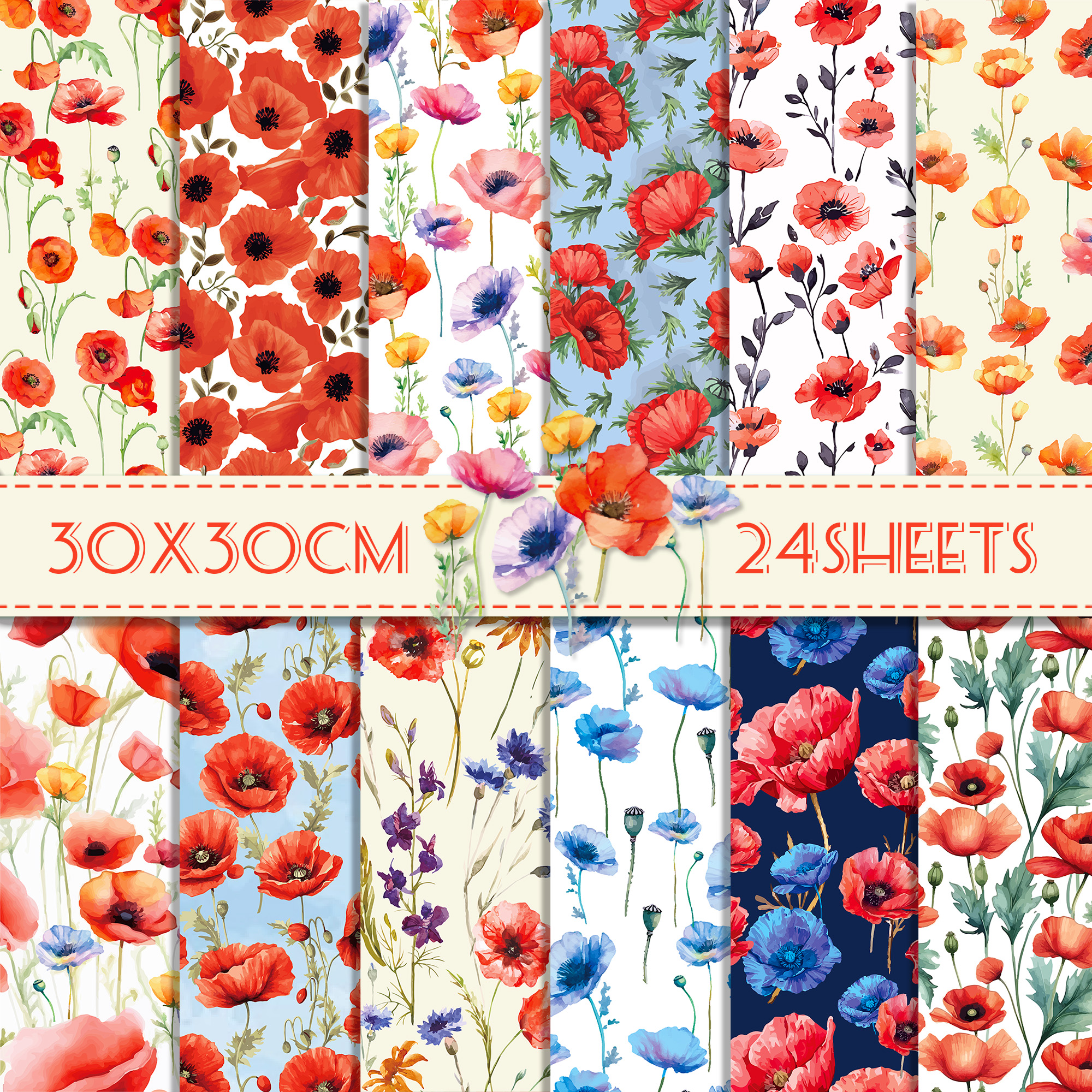 24pcs 30*30cm Poppy Red Flower - Art Craft Paper recensione e prezzo