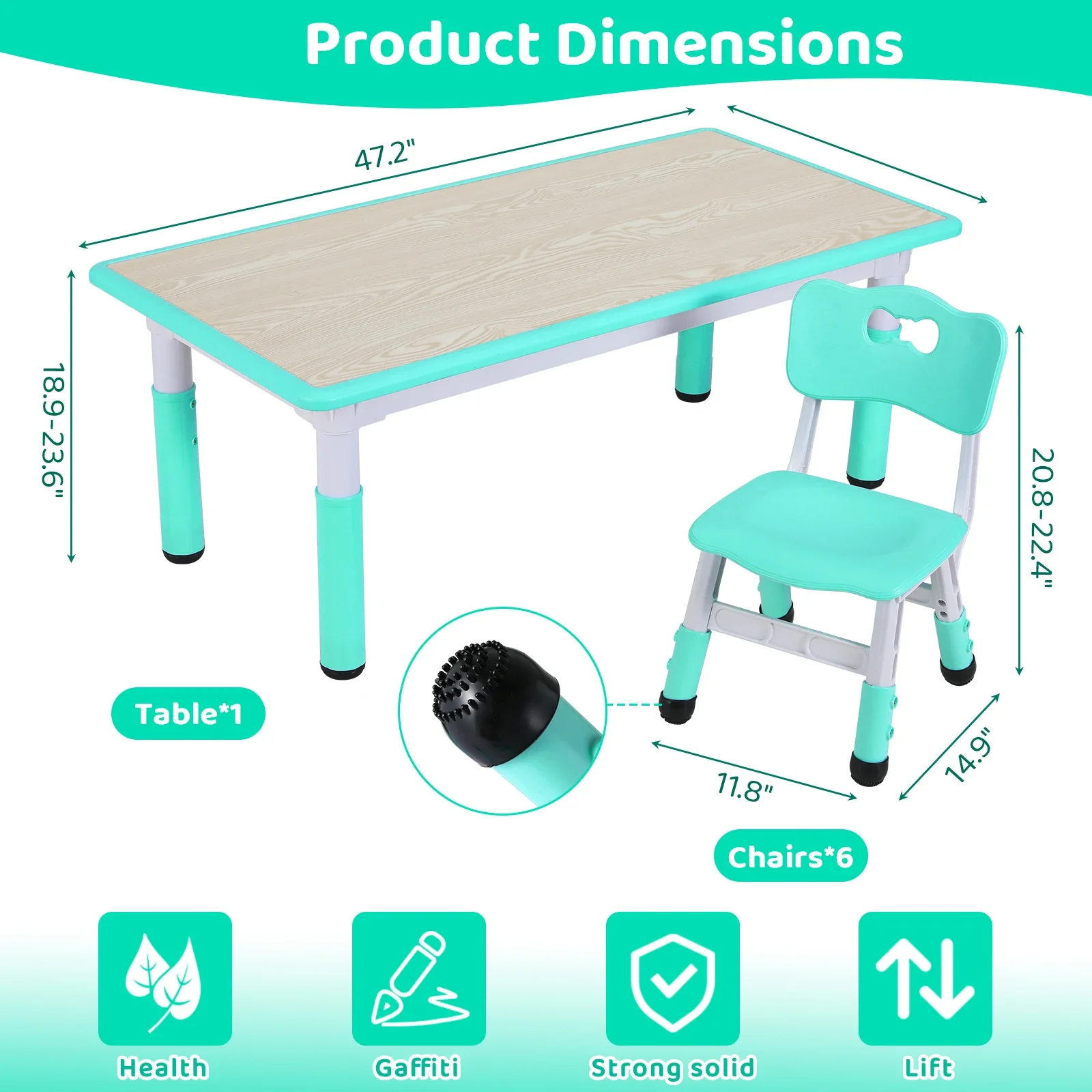 Rectangle Kids Table With 6 Ch - Art Craft Toddlers recensione e prezzo
