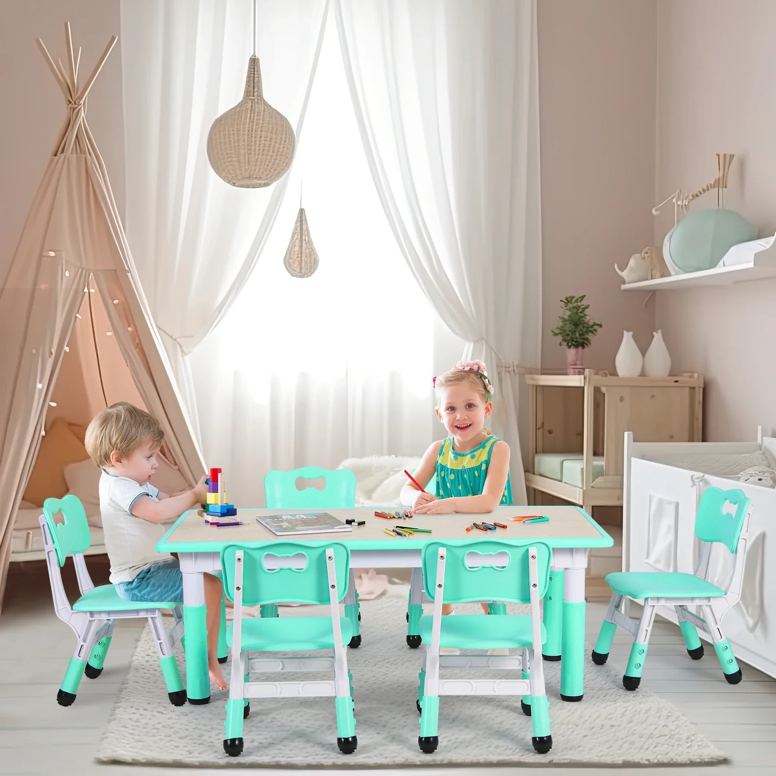 Rectangle Kids Table With 6 Ch - Art Craft Toddlers recensione e prezzo